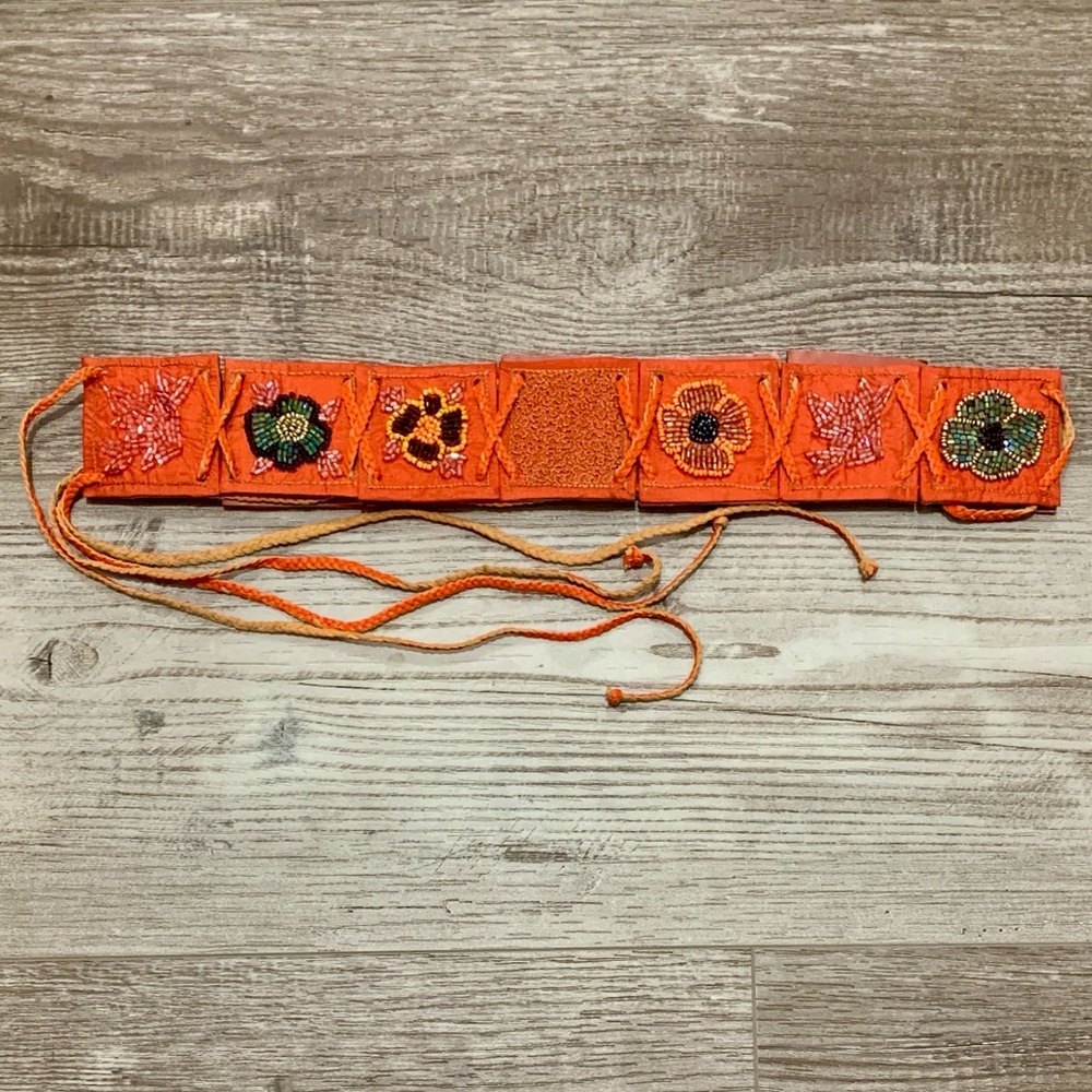 Chan Luu Floral Beaded Belt - Tangerine
